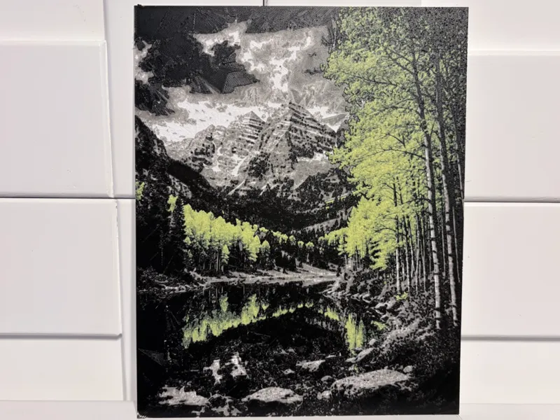 Alpine Fall Reflection | HueForge 3D printable model by tpubcom on MakerWorld